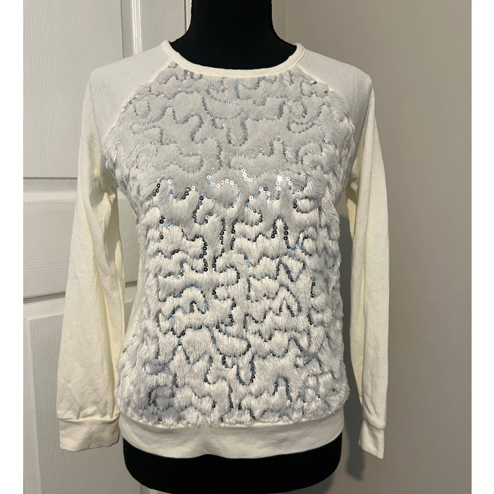 Girl's JORDACHE Long‎ Sleeve Faux Fur Sparkles Tusk Color Top Size XL (14-16)